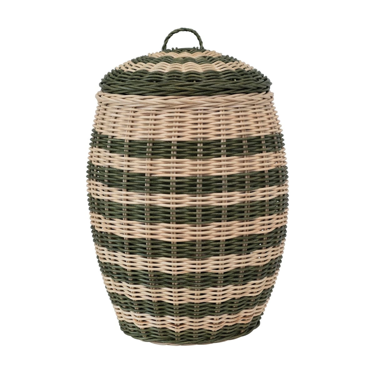 Creative Coop Striped Lidded Wicker Basket
