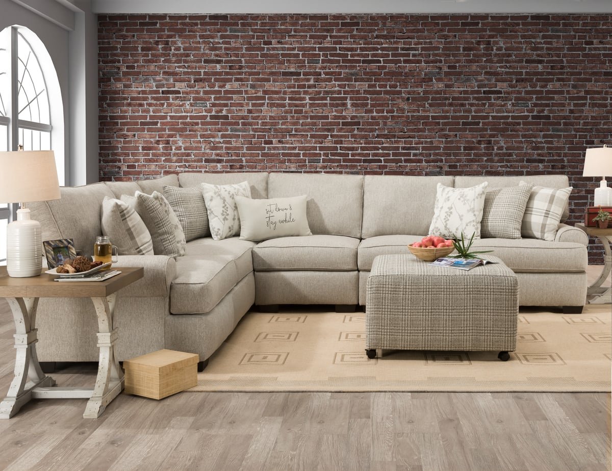Corinthian Roll Arm Celadon Raffia Sectional