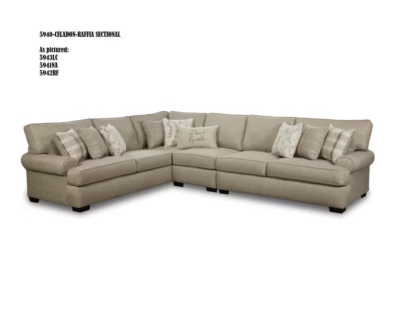 Corinthian Roll Arm Celadon Raffia Sectional