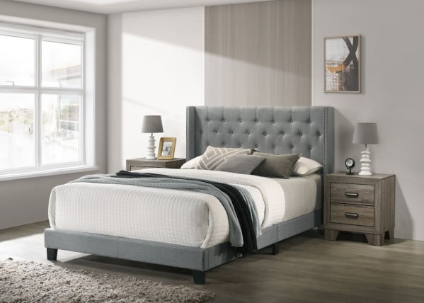 Crown Mark Makayla Upholstered Grey Bed