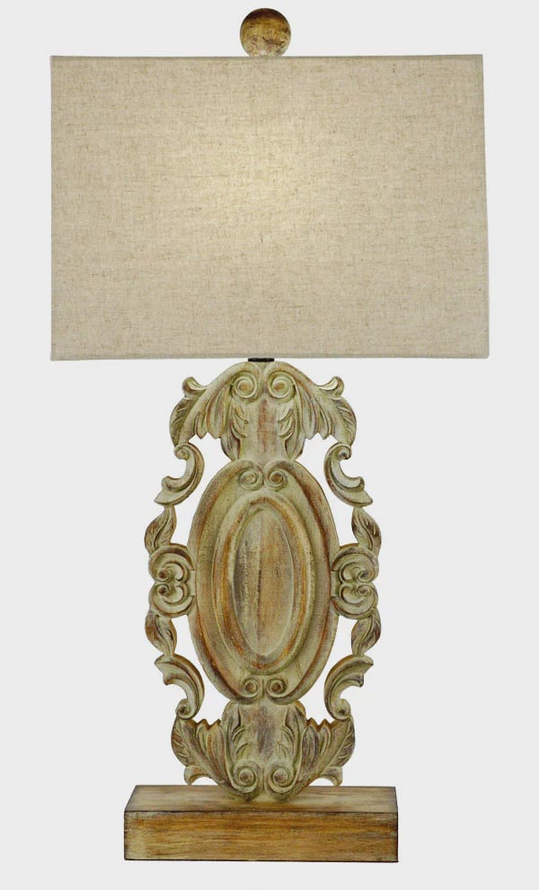 Zeugma Wood Carved Base Distressed Green Lamp