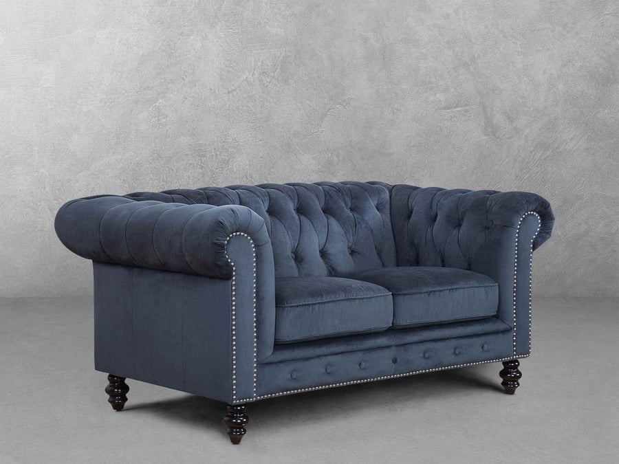 Abbyson Home Grand Chesterfield Navy Blue Loveseat