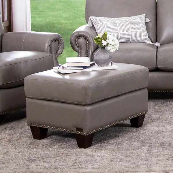 Bradley Fields Landon Leather Grey Ottoman