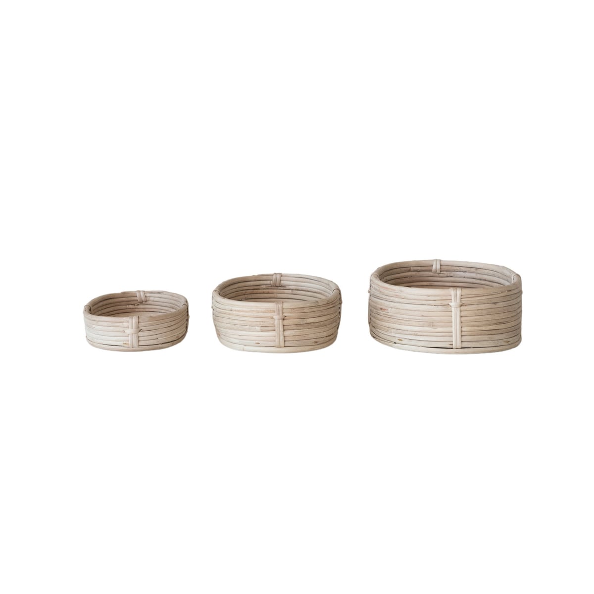 Oval Decorative Hand-Woven Rattan Baskets, Natural, Set of 3 Basket