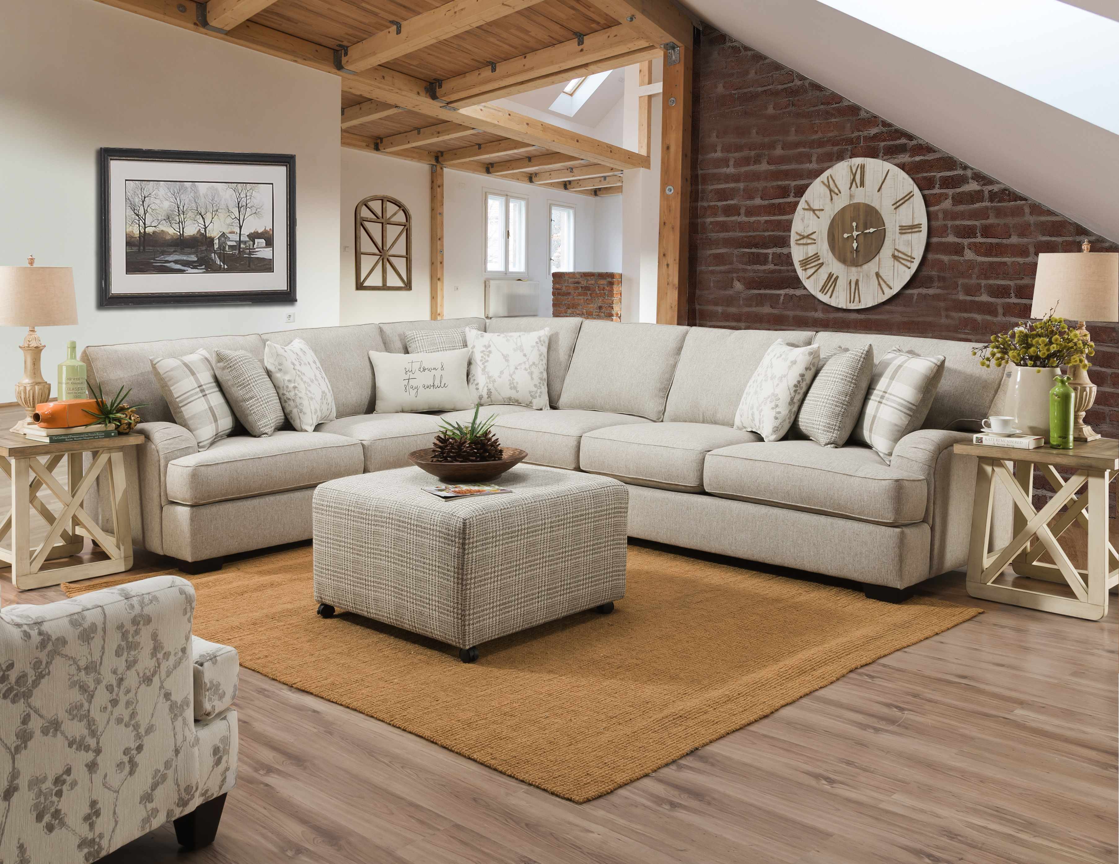 Wave Arm Celadon Raffia sectional