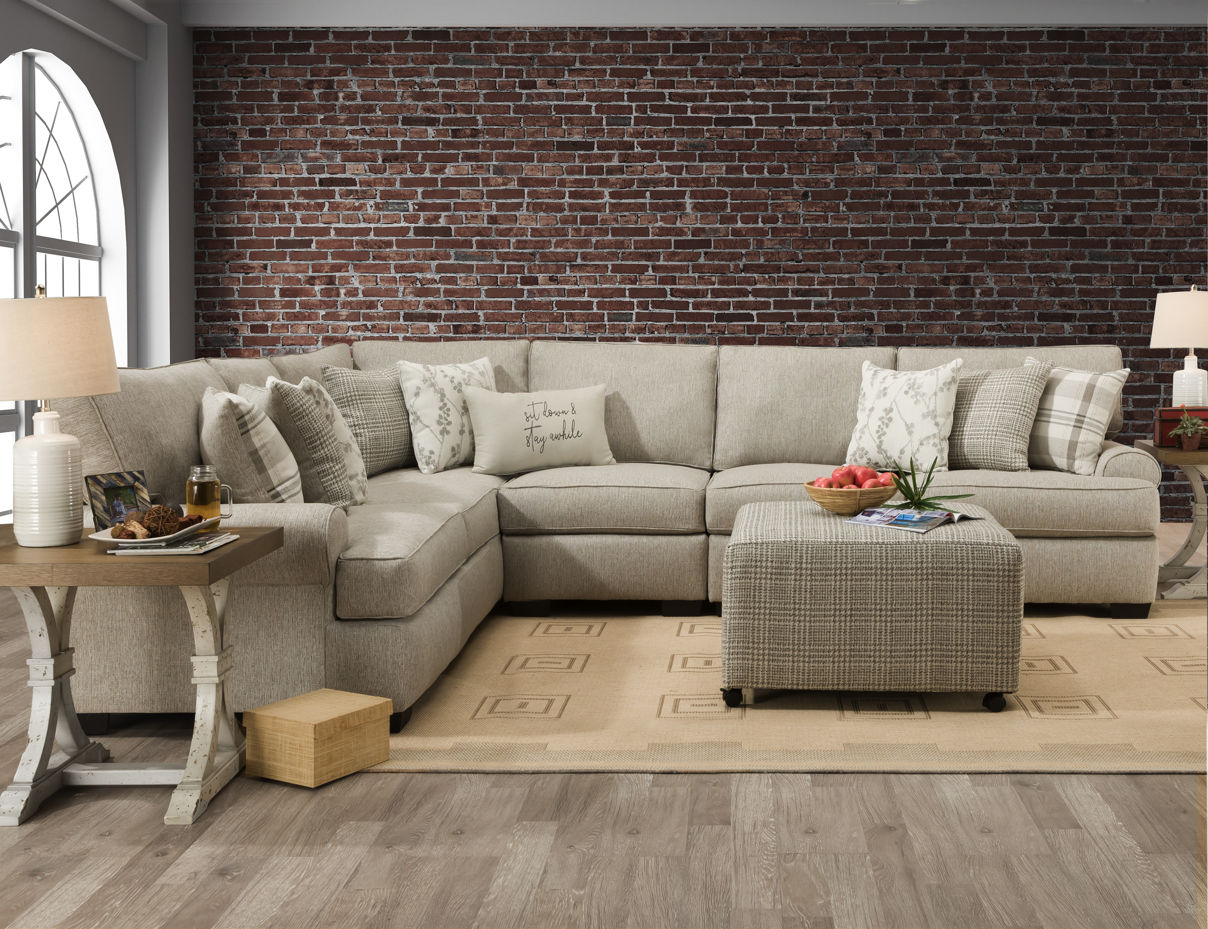 Roll Arm Celadon Raffia sectional