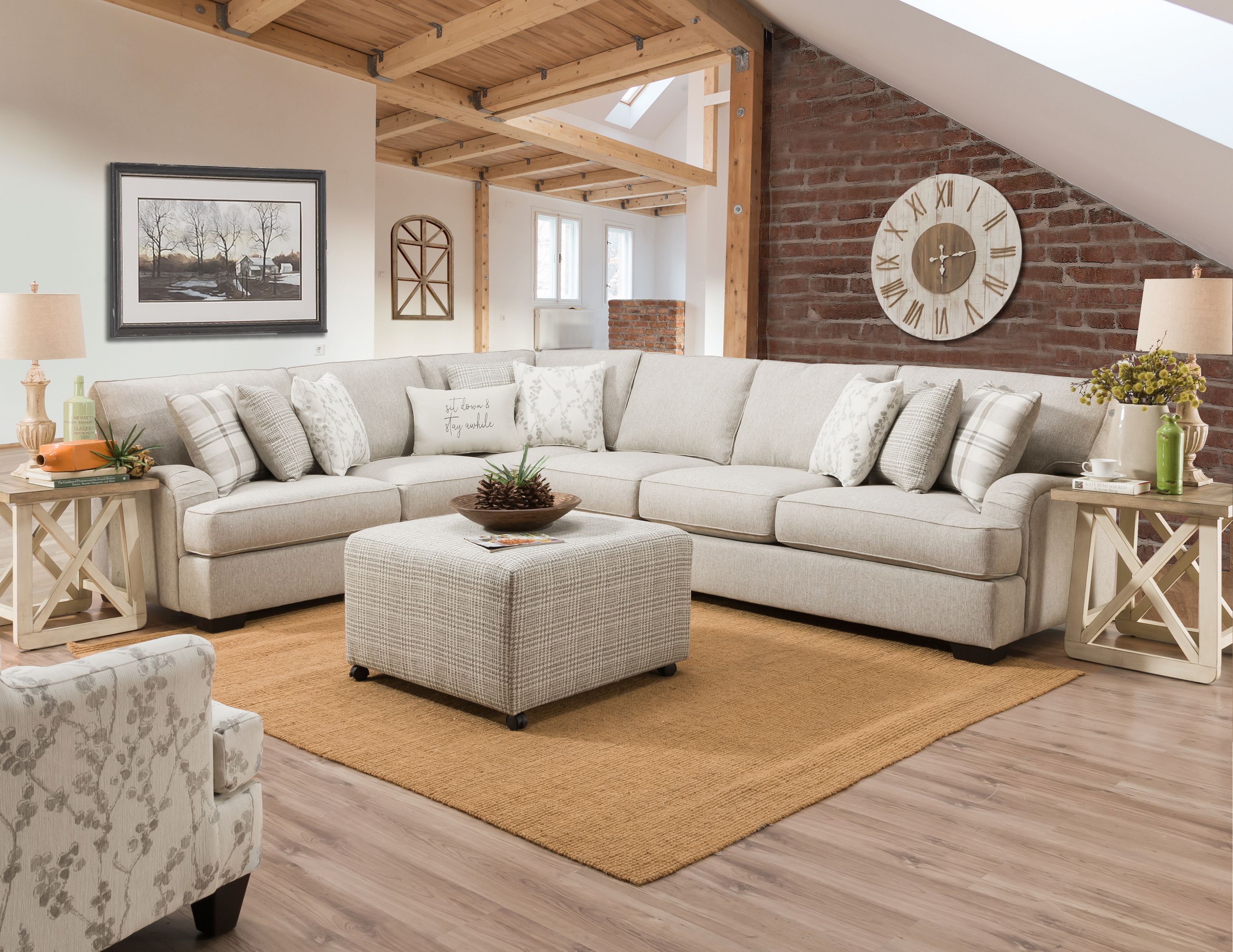 Wave Arm Celadon Raffia sectional