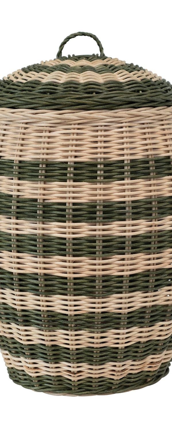 Striped Lidded Wicker Basket