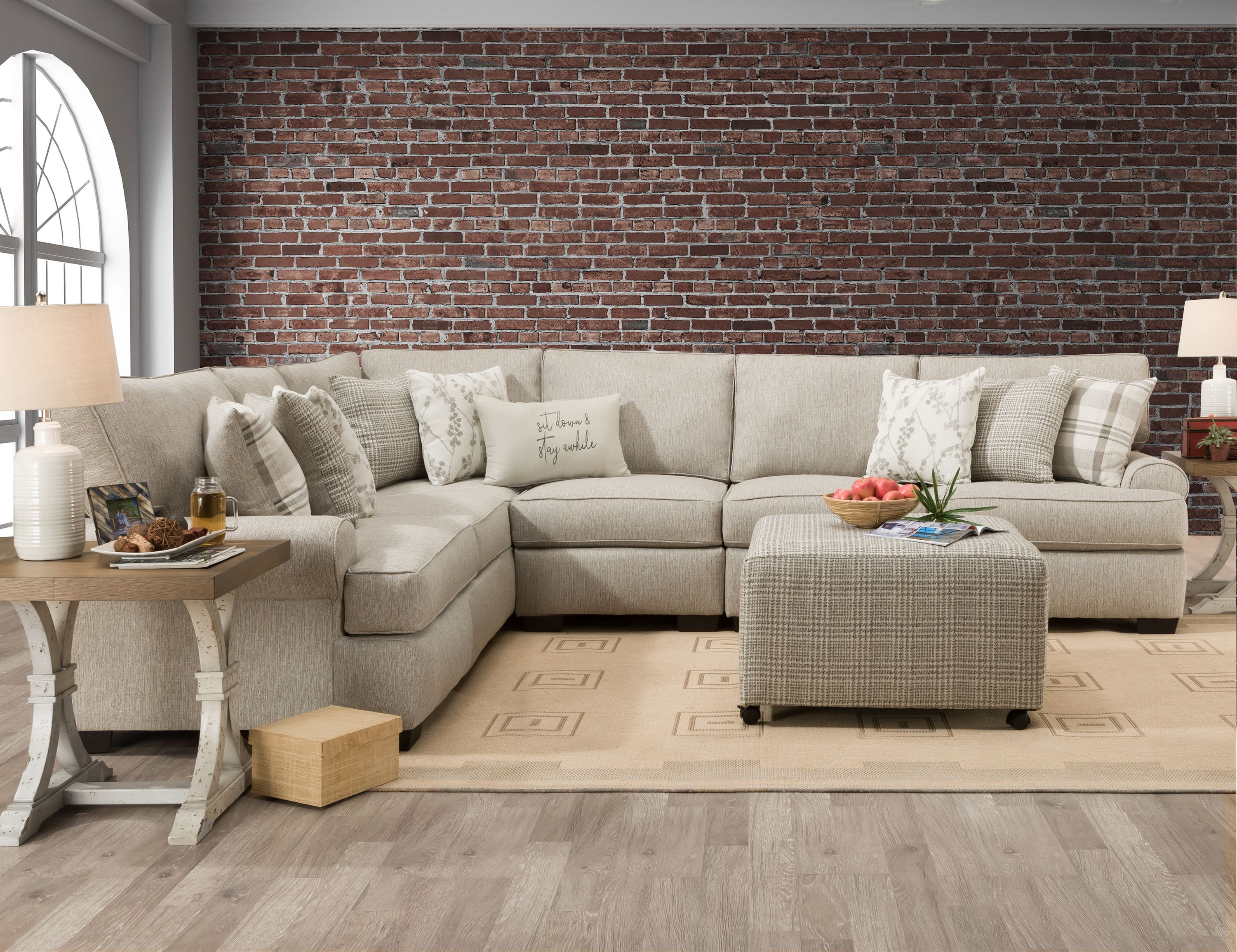 Roll Arm Celadon Raffia sectional
