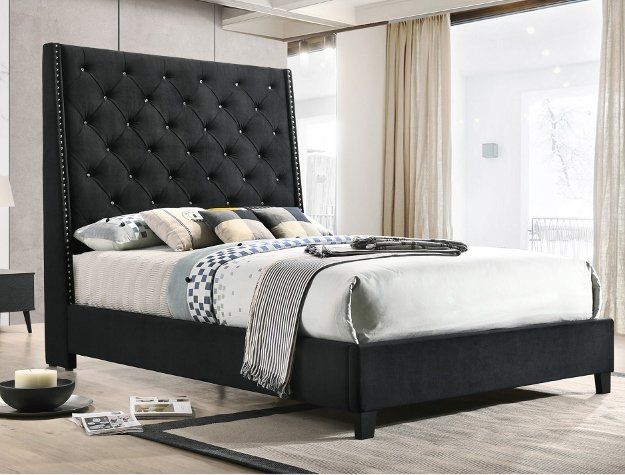 Chantilly: Black Velvet Queen Bedroom Set