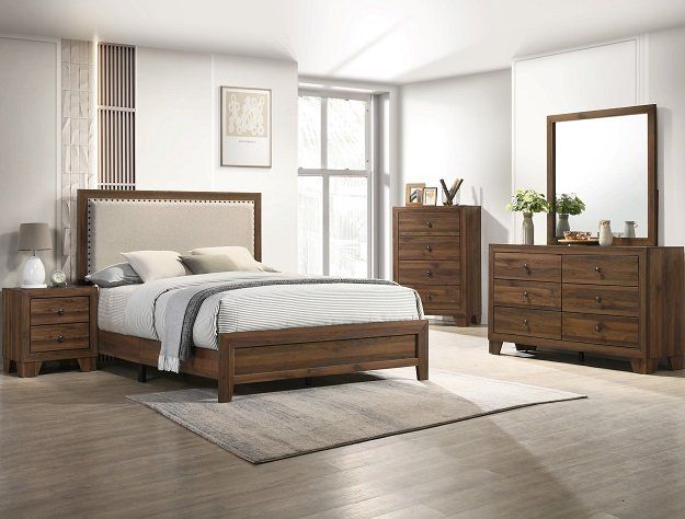 Millie Upholstery One Box Brown Cherry Queen 5PC Bedroom Set