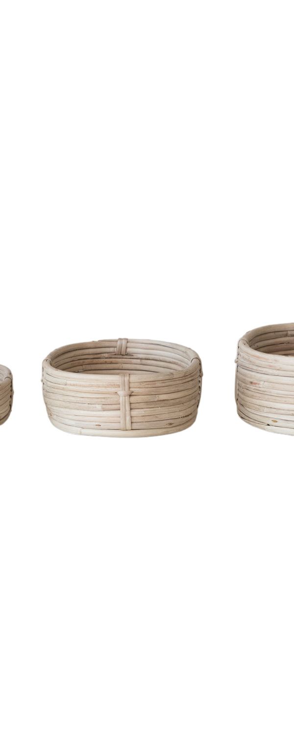 Oval Decorative Hand-Woven Rattan Baskets, Natural, Set of 3
